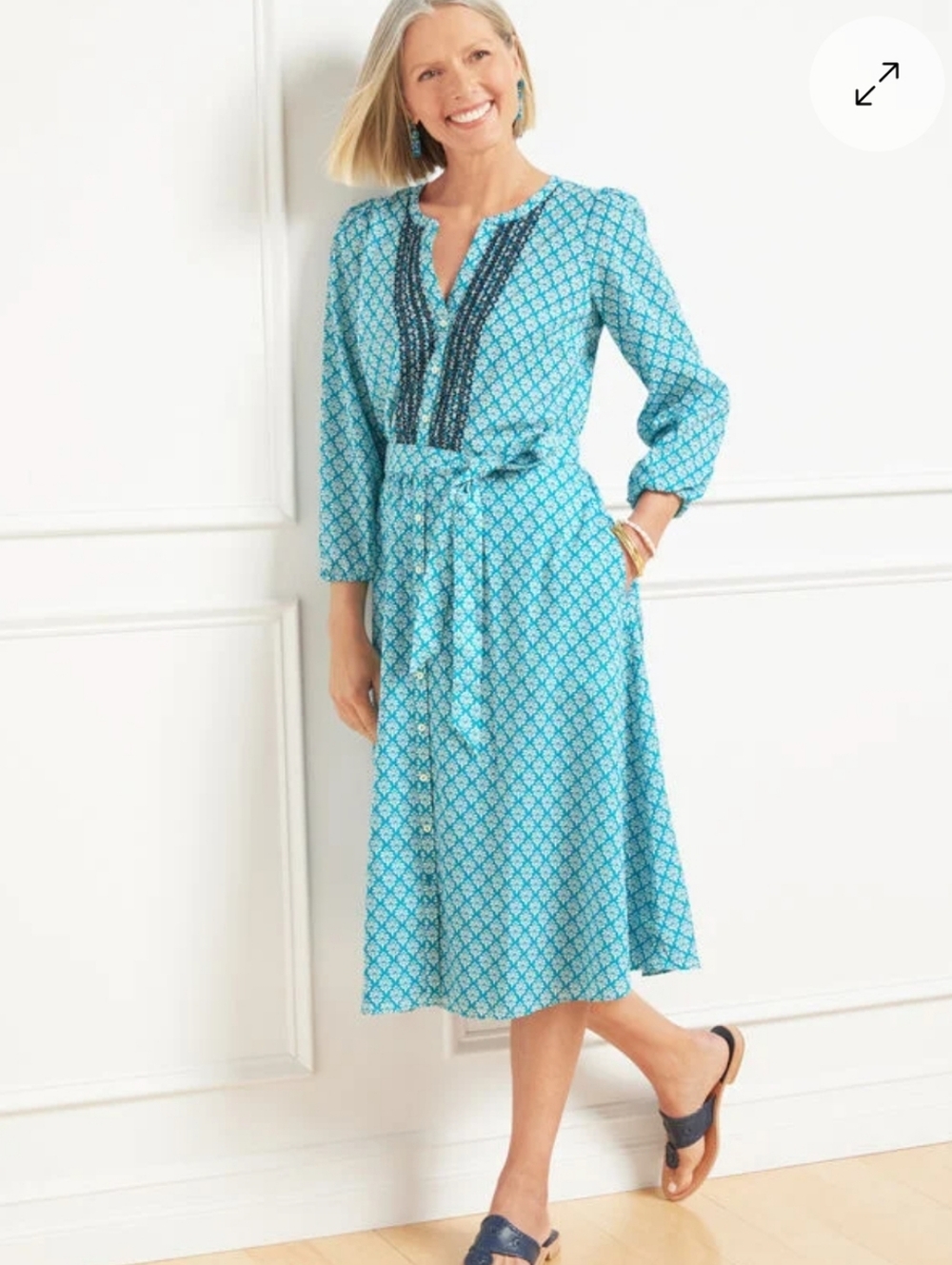 Talbots Block Flora Richa Violet Shirtdress Floral Embroidery Pockets Size 6